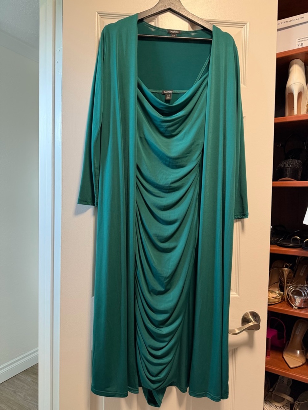 Boohoo Teal Green Stretch Dress with Matching Overlay